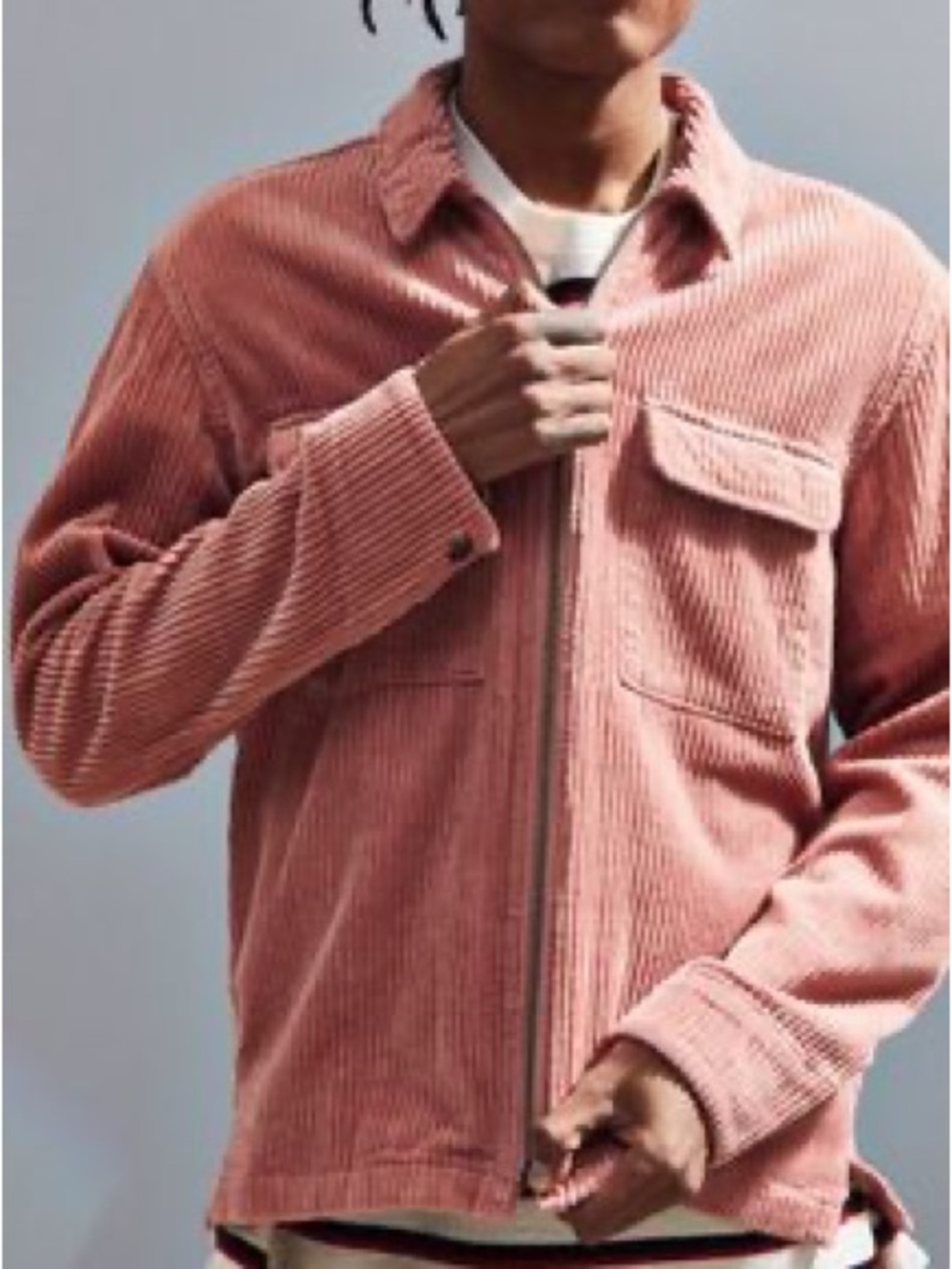 Urban Outfitters Men's Corduroy Zip-Up Jacket in Dusty Pink